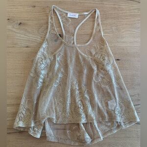 Crystal K Racerback‎ Sheer Gold Lace Tank Top Women’s S Preloved